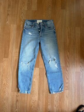 MOTHER Light Blue Distressed Ankle Jeans